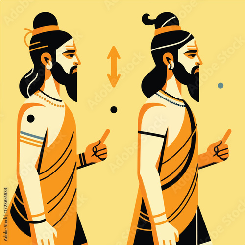 Two Side-Profile Illustrations of an Indian Male Sage