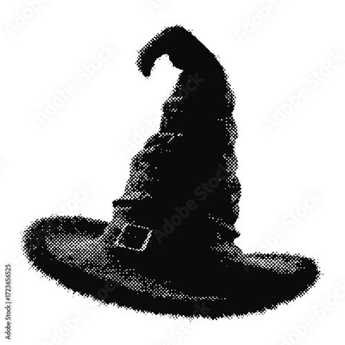Modern grunge halftone effect witch hat design element. trendy gritty montage design icon