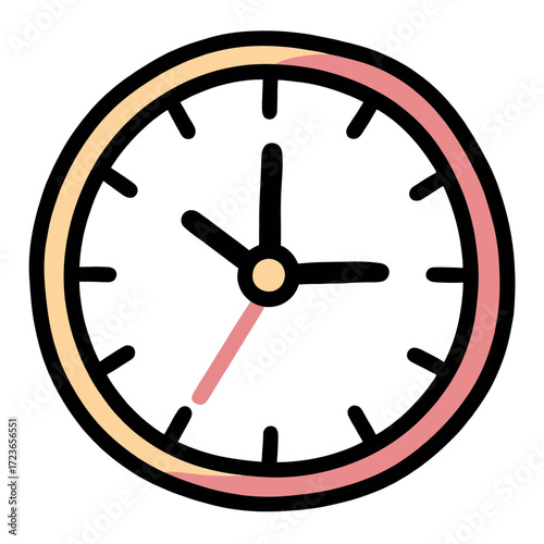 A simple and charming hand-drawn illustration of a classic analog wall clock, a timeless and playful icon for time, schedules, deadlines, and the passage of moments.
