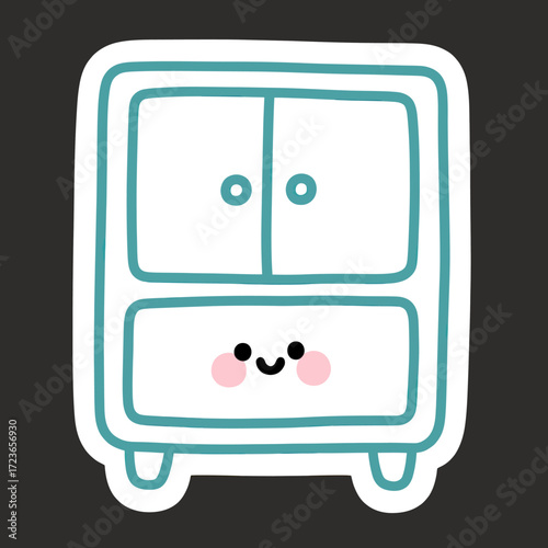 A cute and charming kawaii-style cabinet with a friendly smiling face, a playful and adorable character for children's furniture, room decor, or cute designs.
