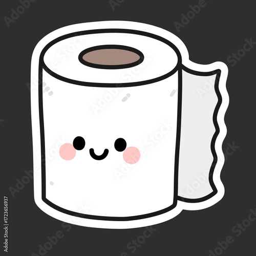 An adorable and friendly kawaii-style toilet paper roll with a cute smiling face, a charming and playful character for bathroom decor or humorous designs.
