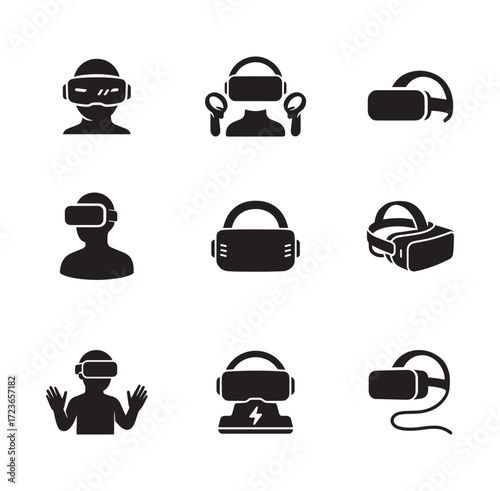 bundle of virtual reality headset icons in silhouette style