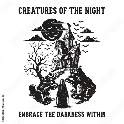 Creatures of the Night: Gothic Haunted Scene Vector