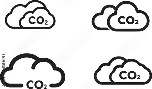 Vector art of set of carbon dioxide cloud icons, co2 emissions concept