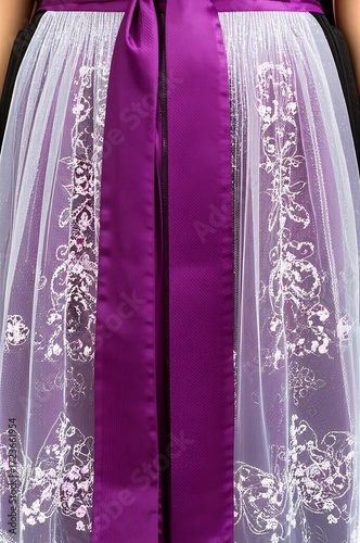 Intricate beading and delicate embroidery adorn a traditional dirndl apron, showcasing exquisite craftsmanship and meticulous attention to detail in its fine artistry.