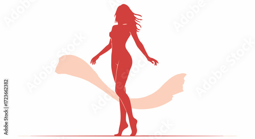 A vibrant silhouette of a woman isolated on white background, radiating energy and grace with flowing colors, perfect for modern and dynamic designs