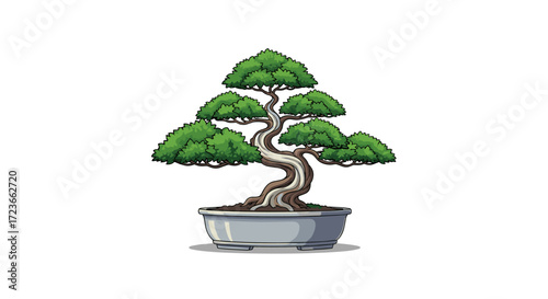 A beautifully styled miniature tree cultivated in a shallow pot creating an artistic natural display.