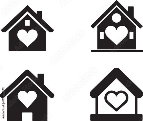 Vector art of collection of house icons with heart shape