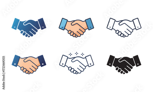 Handshake Icons Diverse Styles Representing Agreement and Collaboration