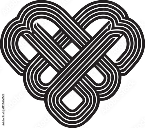 AVector art of black and white heart composed of interwoven lines