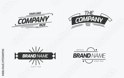 Vintage retro company logo badges set, classic brand name labels and typography emblem collection