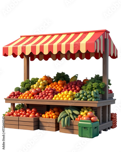 Abundant outdoor fruit and vegetable market stall packed with fresh produce