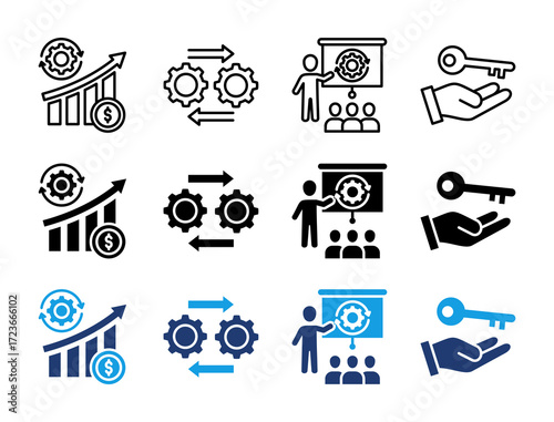 Business Strategy Icon Set. Containing Growth, Process, Training, and Solution Icons Collection.
