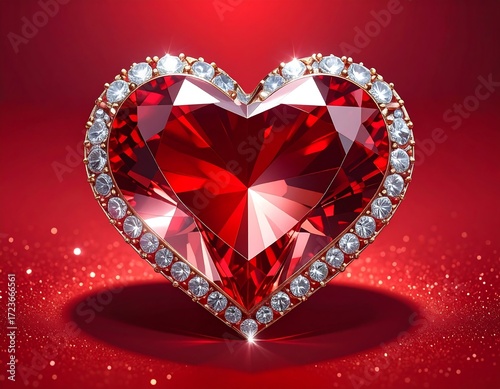 Heart-shaped ruby jewel with diamond setting