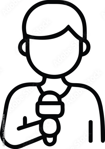 tv reporter in live broadcasting outline vector icon