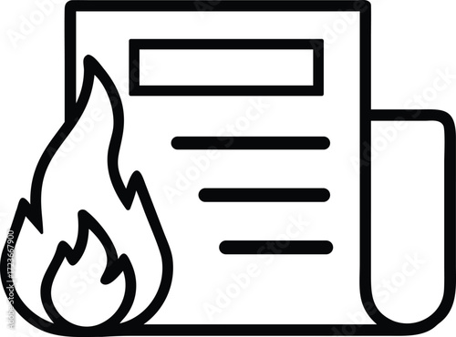 Burning Newspaper with fire flame outline icon