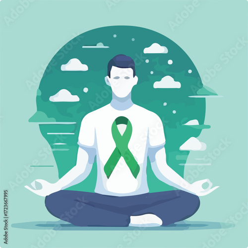 World Mental Health Day Vector with Brain and Awareness Ribbon