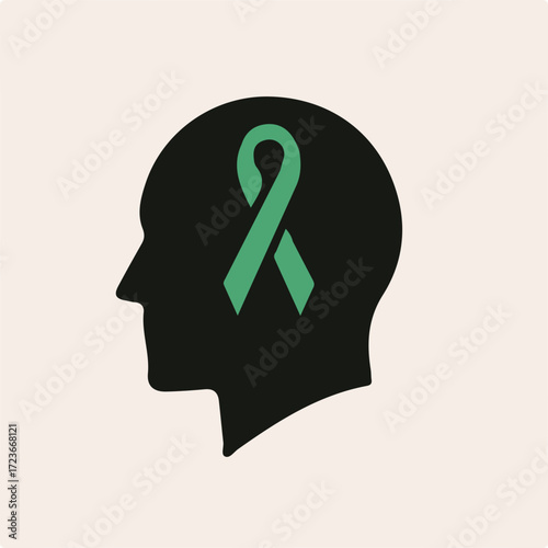 World Mental Health Day Vector with Brain and Awareness Ribbon