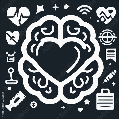 World Mental Health Day Vector with Brain and Awareness Ribbon
