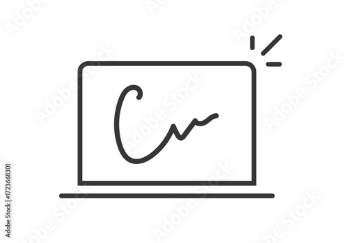 Digital signature agreement service icon simple line stroke outline art vector illustration, virtual electronic web documents contract signing sign symbol thin linear pictogram tech
