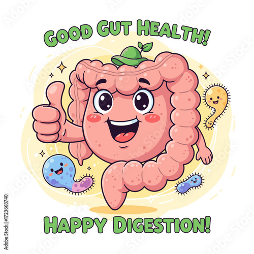 Promote vibrant gut health with this happy, cartoon intestine giving a thumbs up, perfect for wellness blogs, nutrition guides and educational materials