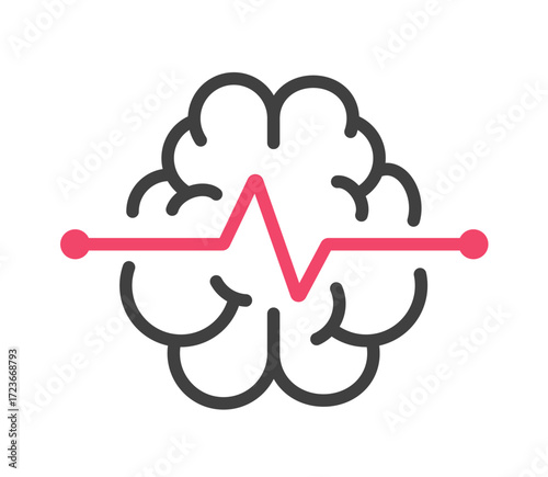 Brain mri scan icon line stroke outline art graphic illustration logo, mental medical electrical activation stimulation thin linear sign symbol pictogram, mindset health care technology
