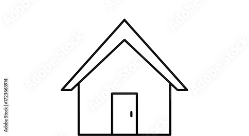 Simple line drawing of a house with a pitched roof and a door.