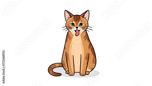 A portrait illustration of a (Abyssinian) sticking out tongue and panting, isolated on white background,