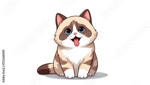  A portrait illustration of a (Ragdoll) sticking out tongue and panting, isolated on white background,
