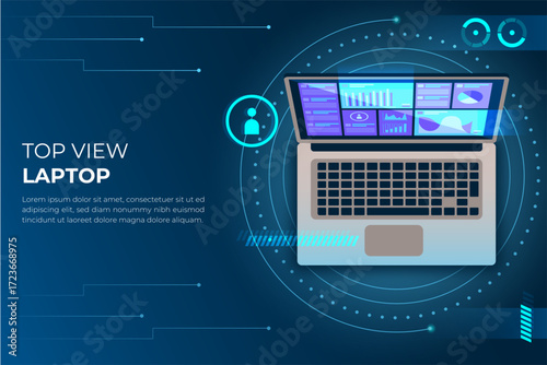 Top view laptop view dashboard tech