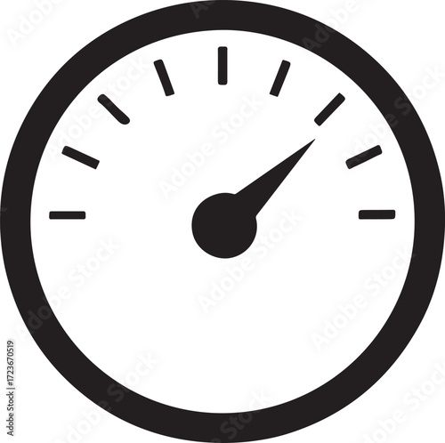 Silhouette vector of classic round speedometer with needle icon for performance gauge.