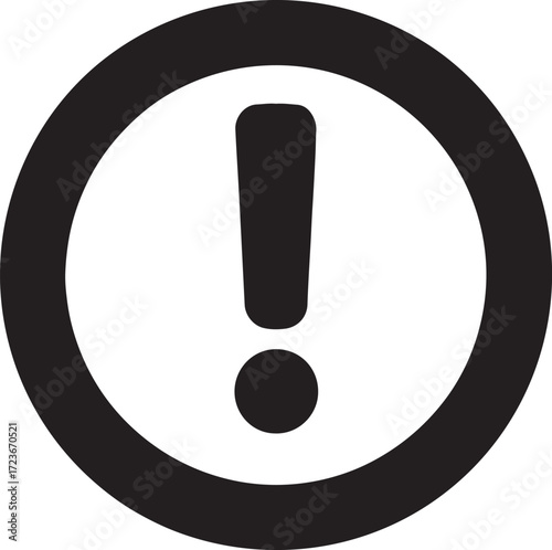Silhouette vector of circle warning sign with exclamation mark icon for alert and safety.