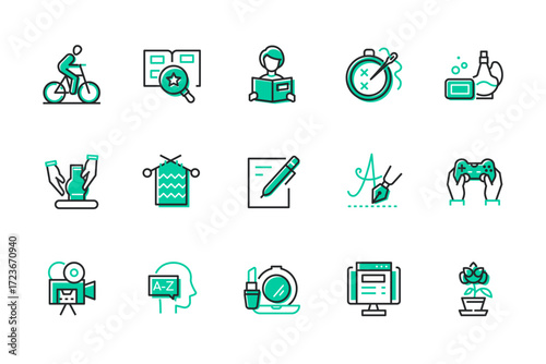 Hobbies and leisure - set of line design style icons