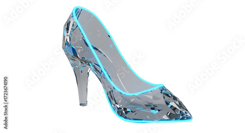 Crystal glass slipper with a blue outline isolated PNG with Transparent Background