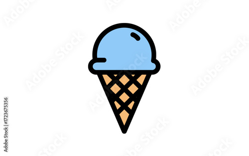 A simple, stylized illustration of a light blue ice cream cone in a waffle cone.