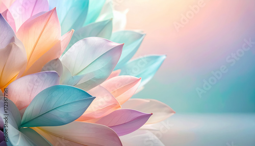 パステルカラーの花びらが重なり合う幻想的なフラワーアート背景