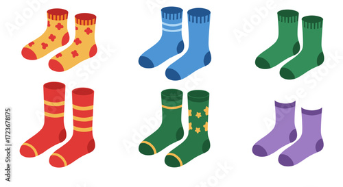 Colorful patterned socks collection in a flat design style