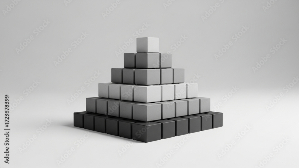 Fototapeta premium Monochrome Cube Pyramid Representing Structure and Hierarchical Organization with Layered Progression