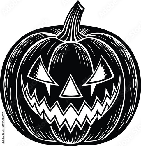 Vector art of a bold and minimalist halloween pumpkin silhouette with a spooky carved face, , capturing the essence of the holiday with a simple yet striking design