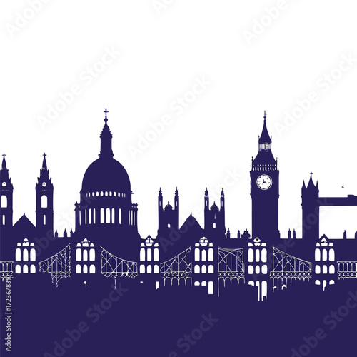 London skyline silhouette with Big Ben and St Pauls Cathedral
