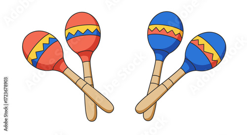 Colorful maracas with geometric patterns on a white background