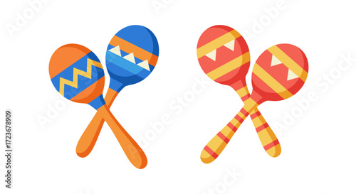 Colorful maracas with geometric patterns on a white background