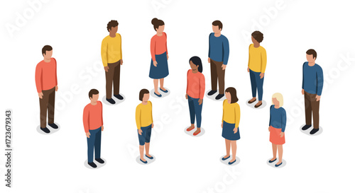 Diverse group in conversation: isometric people illustrations