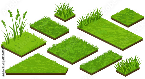 Isometric grass elements for landscape design and game assets