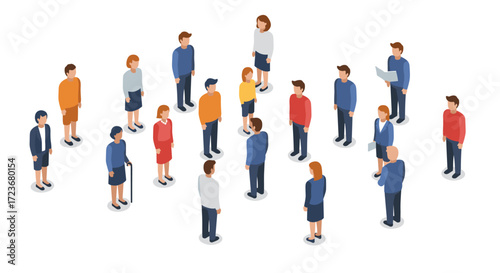 Isometric group of diverse people engaging in social interaction