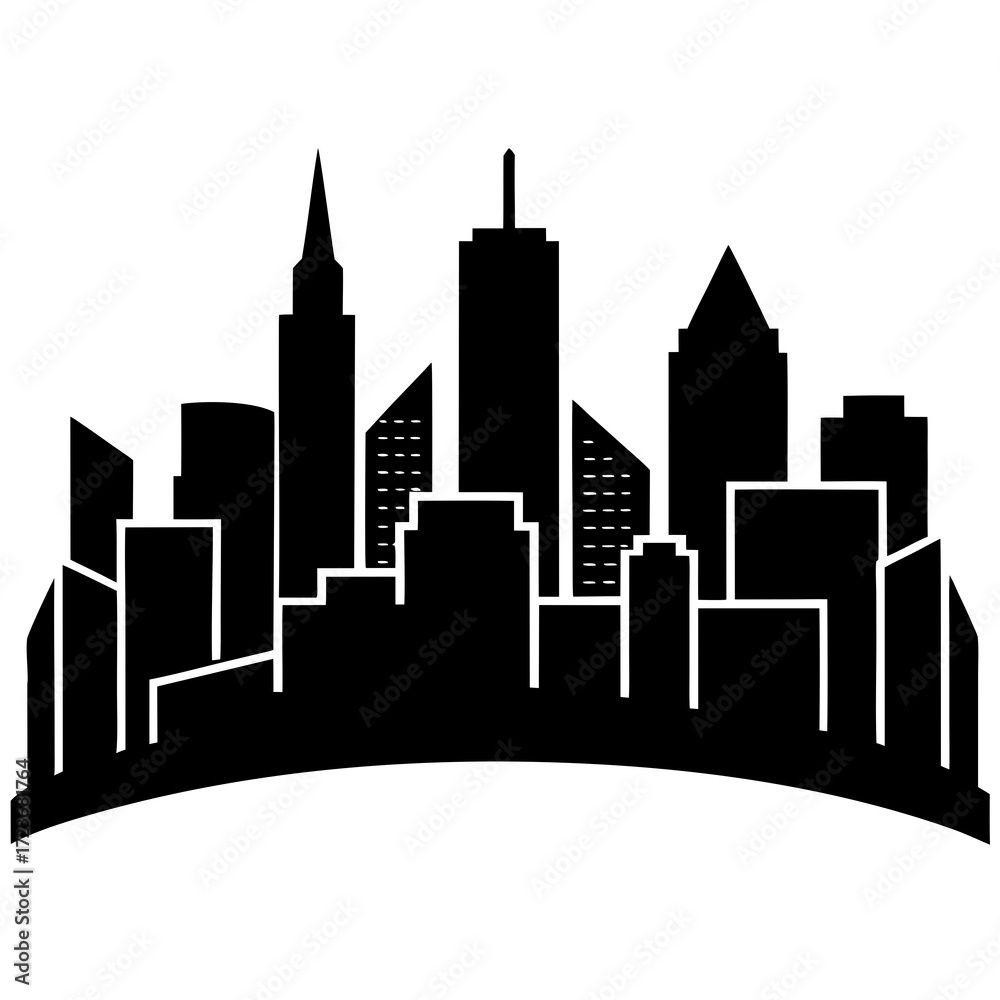 Naklejka premium Silhouette of a city skyline with vector art.