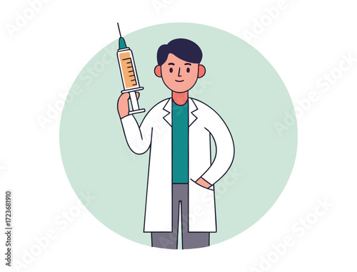 Doctor holding syringe with vaccine or medication in healthcare setting