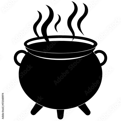 vector silhouette of a cauldron with steam rising