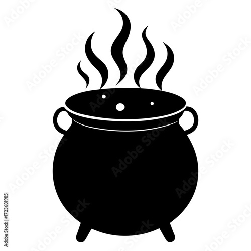 vector silhouette of a cauldron with steam rising