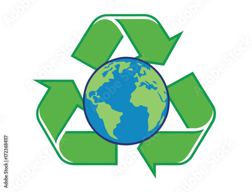 Recycle symbol with world globe vector illustration for environment conservation